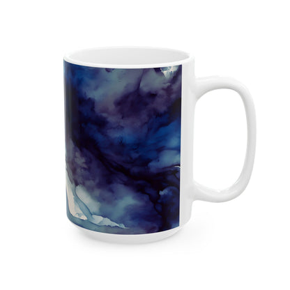 Deep Blue Watercolor Ceramic Mug, (11oz, 15oz)