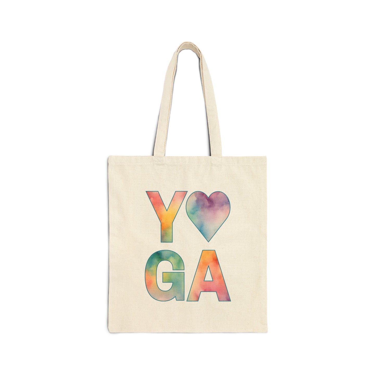 Watercolor Yoga Heart Cotton Canvas Tote Bag