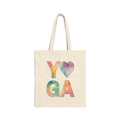 Watercolor Yoga Heart Cotton Canvas Tote Bag