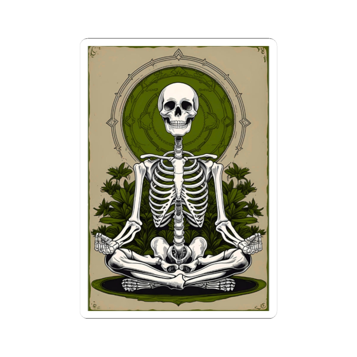 Green Mindful Skeleton Meditating Kiss-Cut Stickers