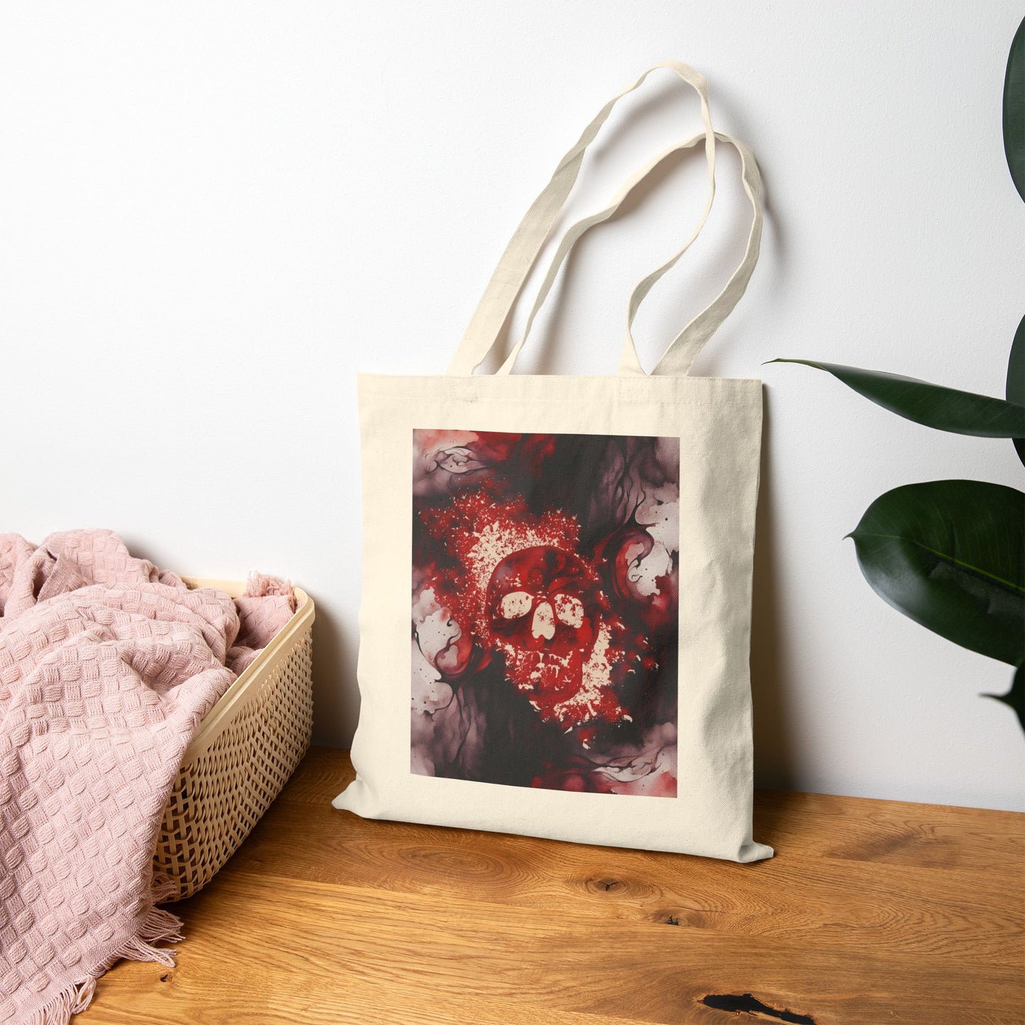 Watercolor and Skull Cotton Canvas Tote Bag