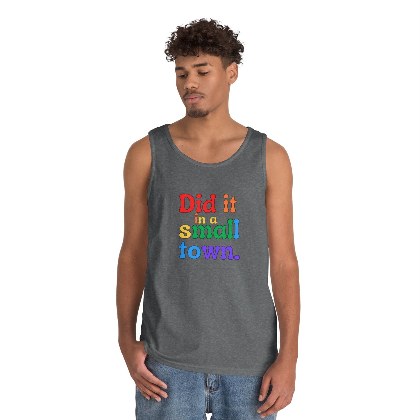 Rainbow Did It In A Small Town Unisex Heavy Cotton Tank Top