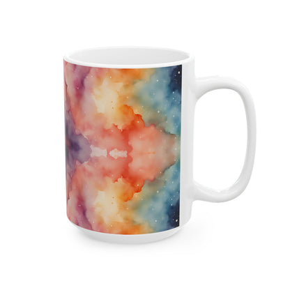 Tie Dye Watercolor Ceramic Mug, (11oz, 15oz)
