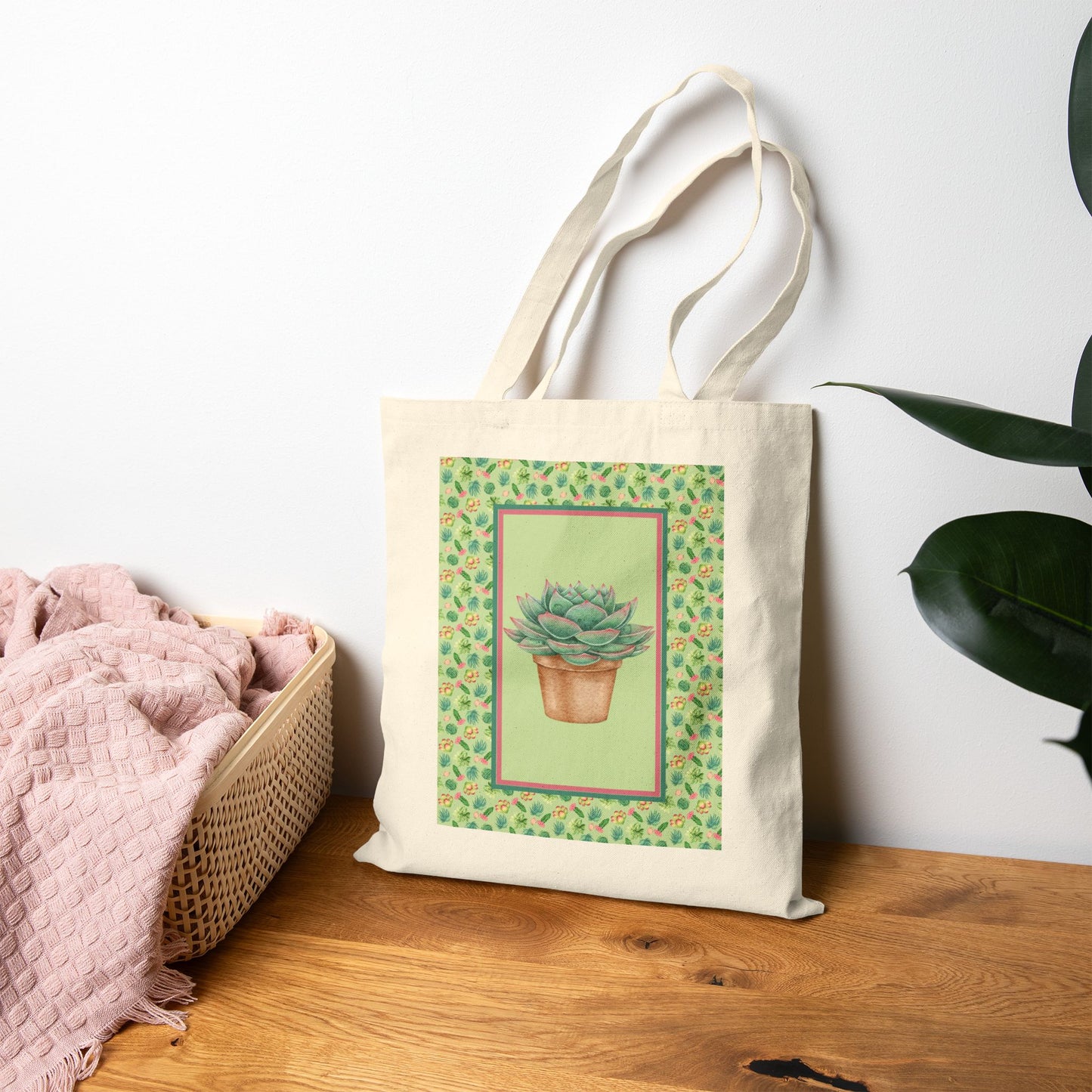 Succulent Cotton Canvas Tote Bag