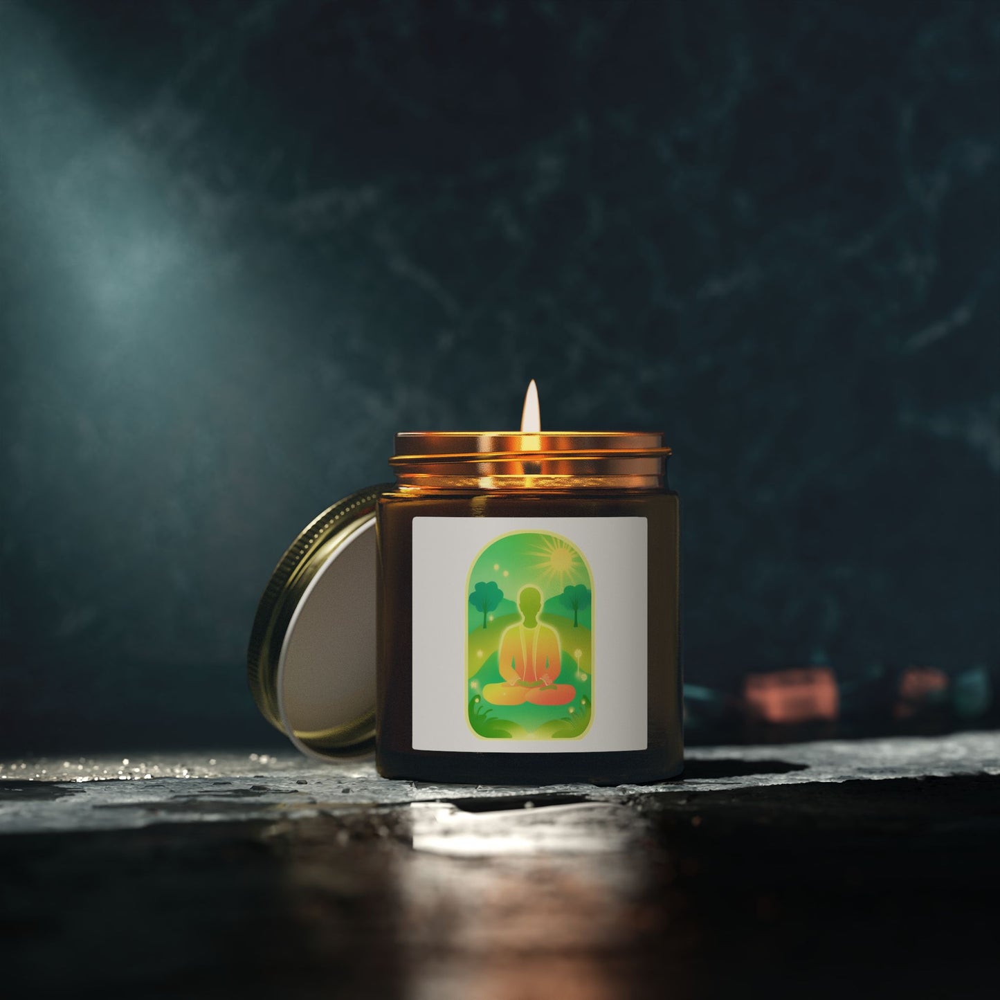 Green Yoga Meditation Scented Candles, Coconut Apricot Wax (4oz, 9oz)