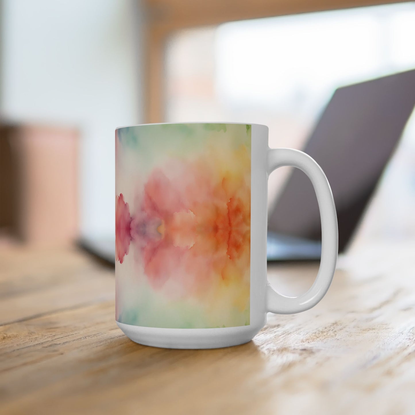 Warm Rainbow Watercolor Ceramic Mug, (11oz, 15oz)