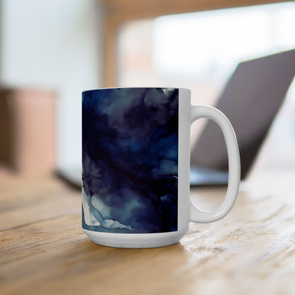 Deep Blue Watercolor Ceramic Mug, (11oz, 15oz)