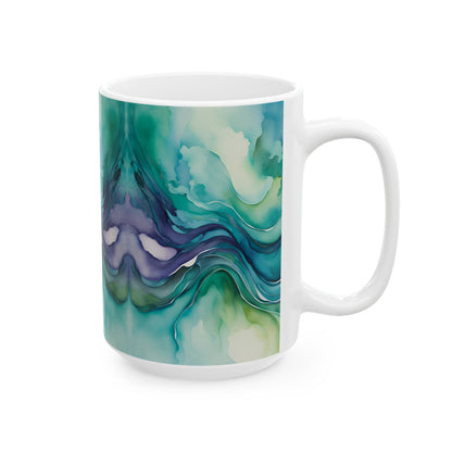 Watercolor Waves Ceramic Mug, (11oz, 15oz)