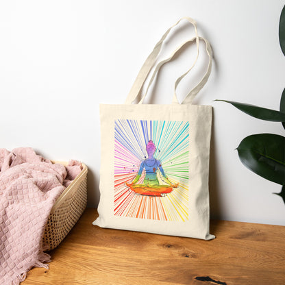 Fractal Rainbow Yoga Cotton Canvas Tote Bag