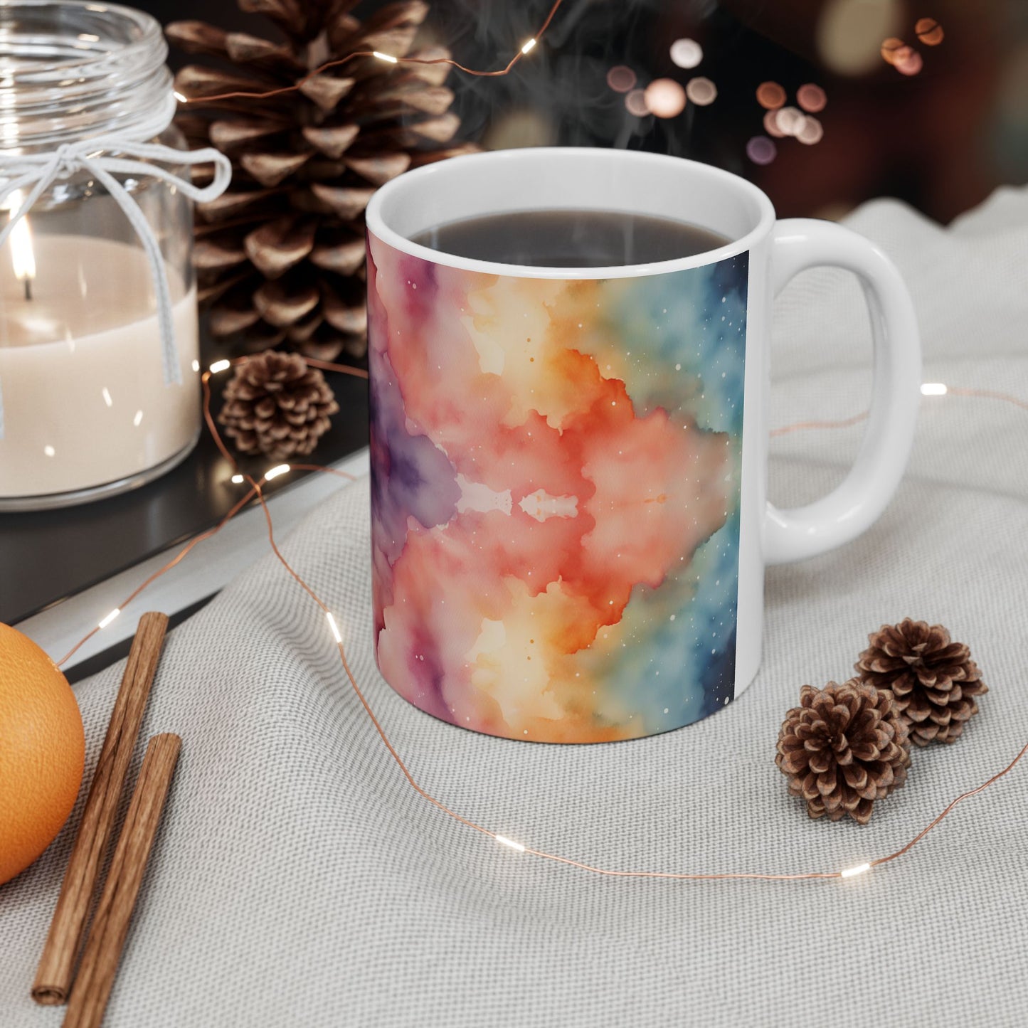 Tie Dye Watercolor Ceramic Mug, (11oz, 15oz)