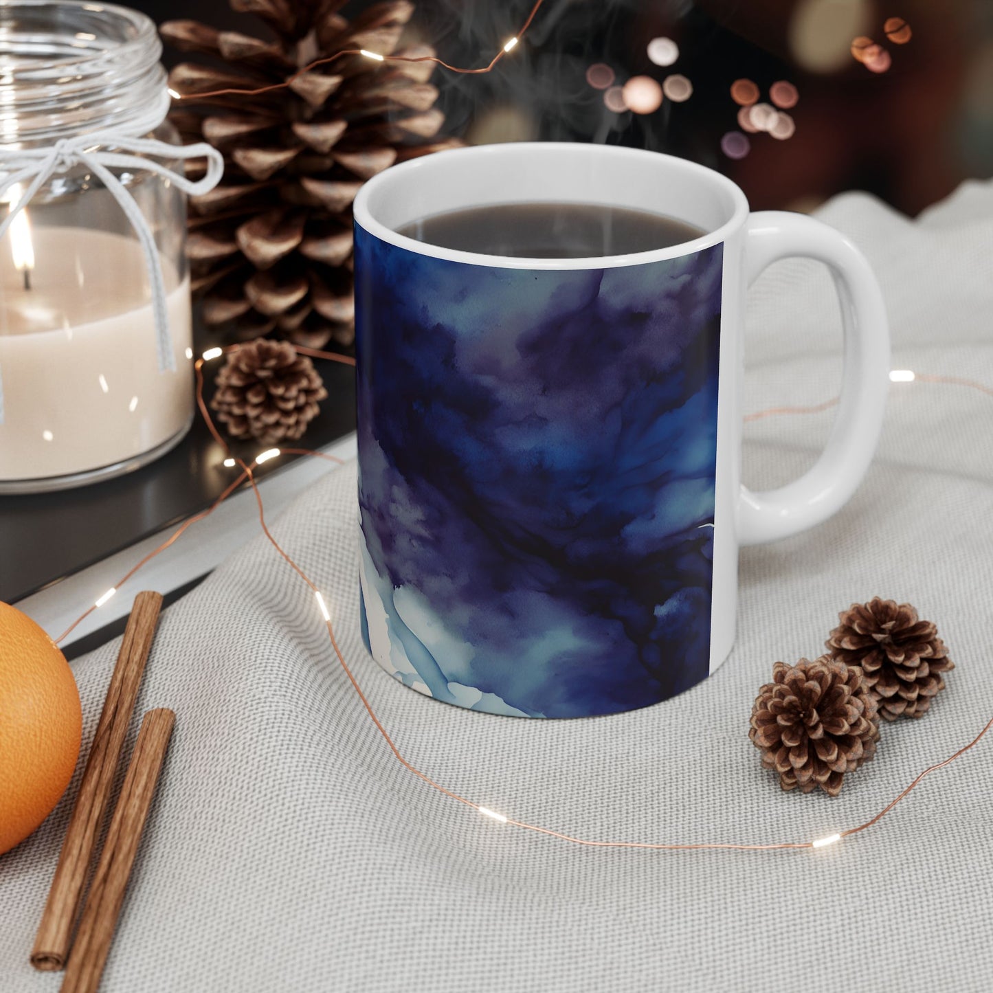Deep Blue Watercolor Ceramic Mug, (11oz, 15oz)