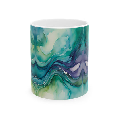 Watercolor Waves Ceramic Mug, (11oz, 15oz)