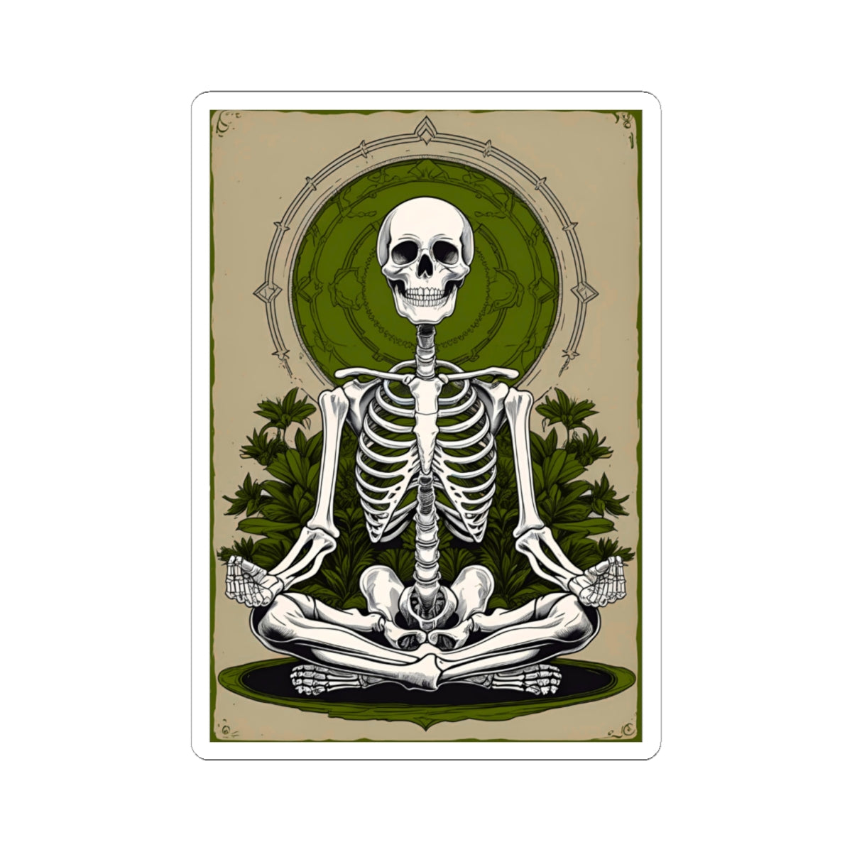 Green Mindful Skeleton Meditating Kiss-Cut Stickers