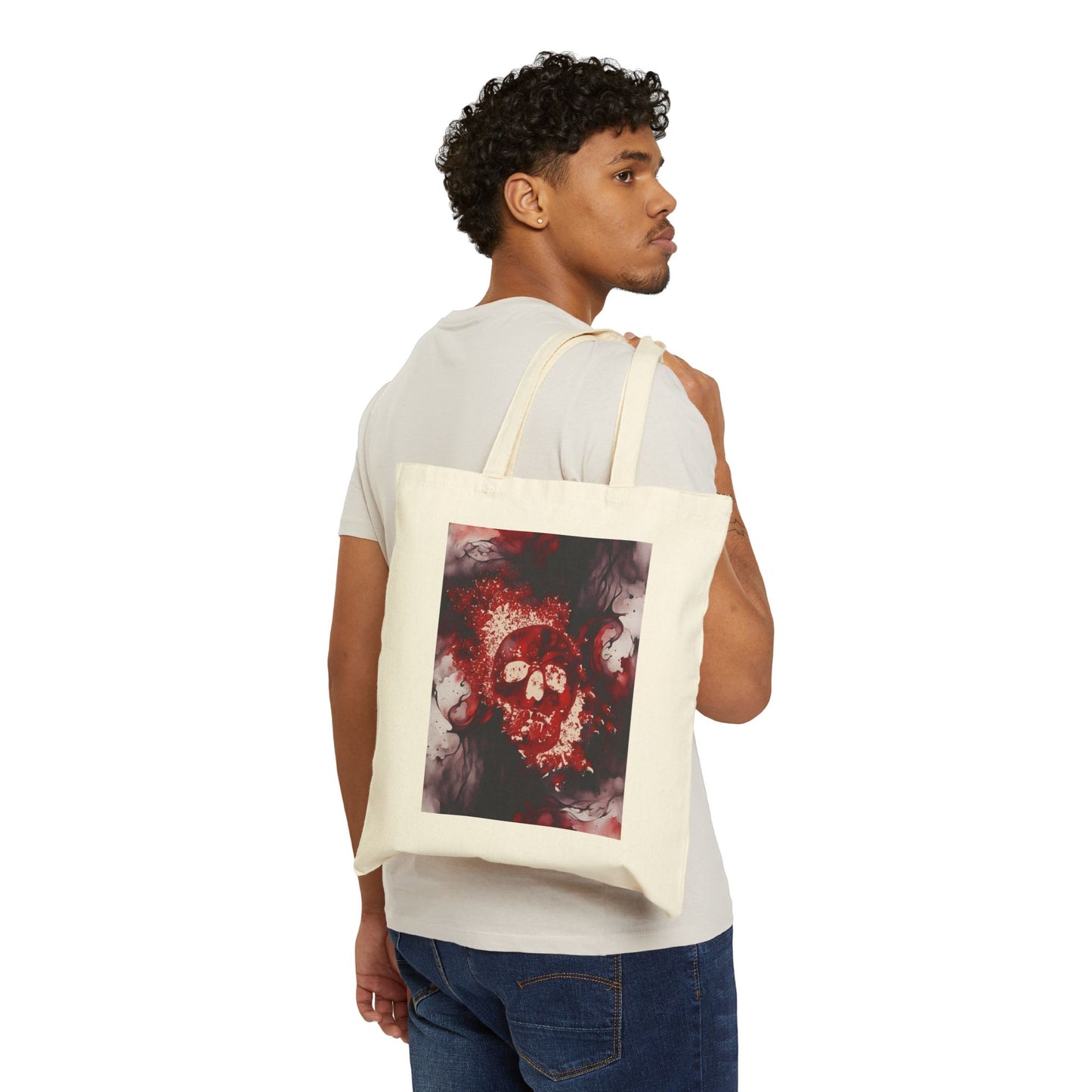 Watercolor and Skull Cotton Canvas Tote Bag