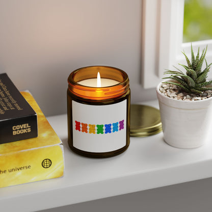 Rainbow Pride Gummy Bear Scented Candles, Coconut Apricot Wax (4oz, 9oz)