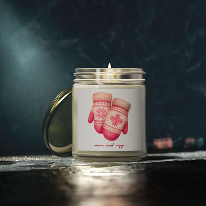 Warm and Cozy Mittens Scented Candles, Coconut Apricot Wax (4oz, 9oz)