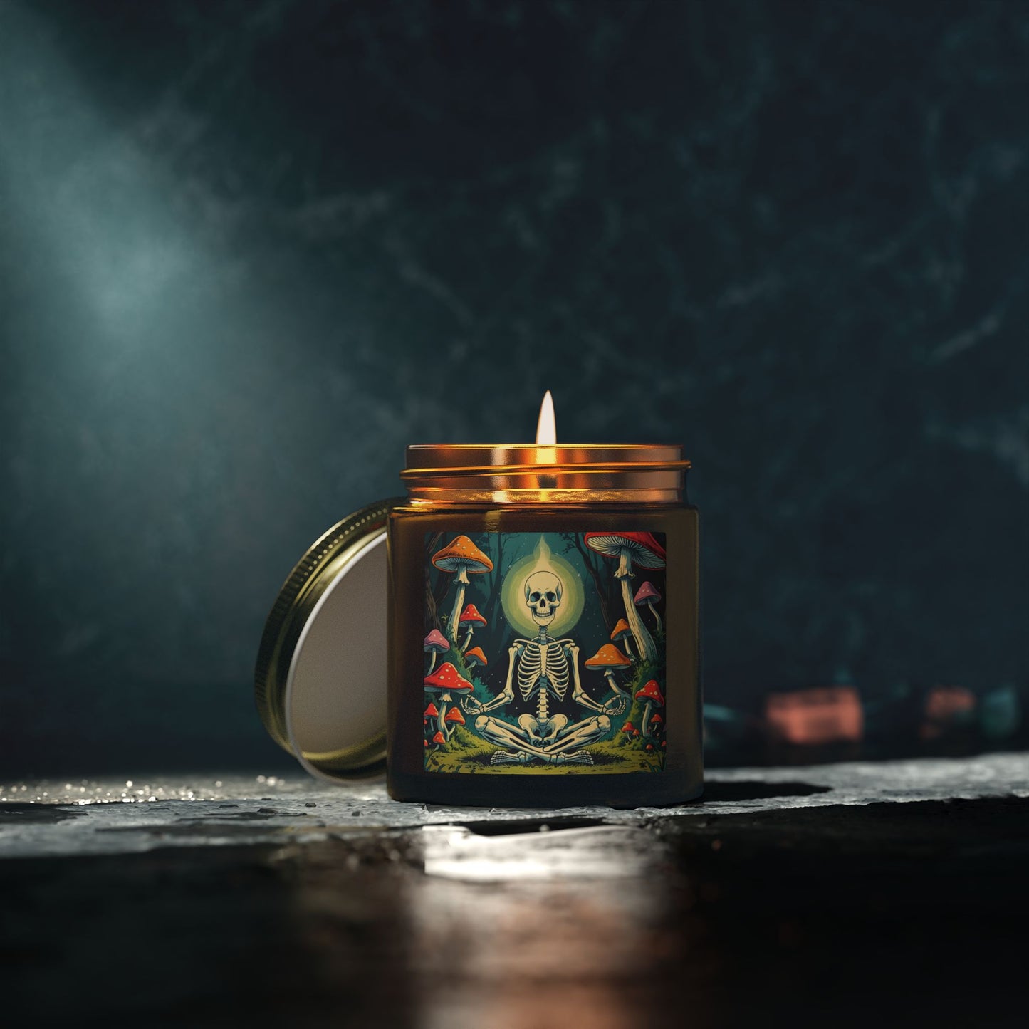 Skeleton Mushroom Meditation Scented Candles, Coconut Apricot Wax (4oz, 9oz)