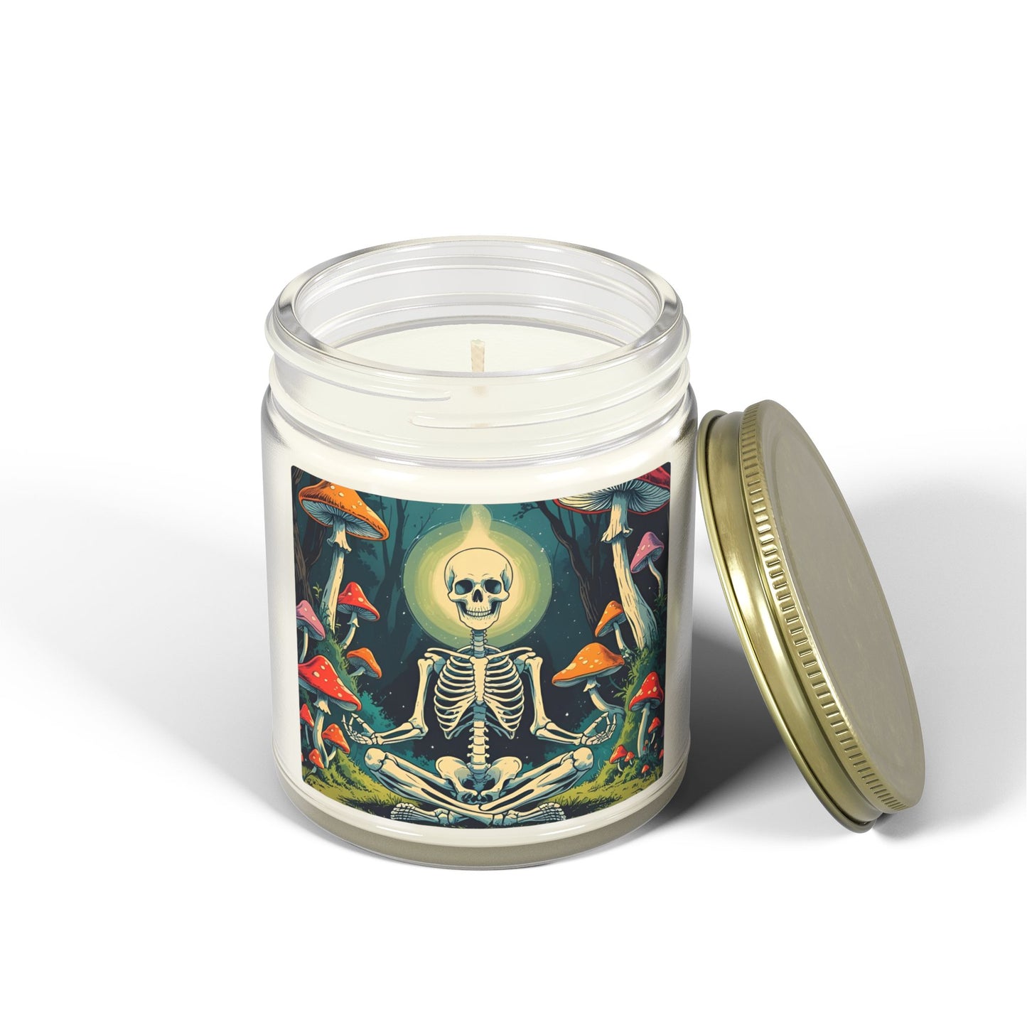 Skeleton Mushroom Meditation Scented Candles, Coconut Apricot Wax (4oz, 9oz)