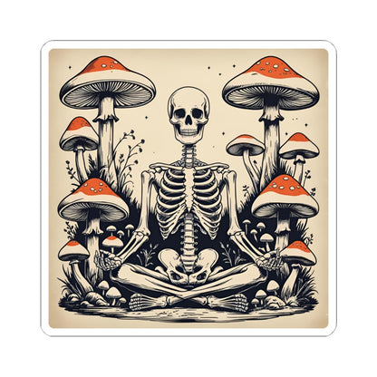 Mindful Skeleton with Mushrooms Kiss-Cut Stickers