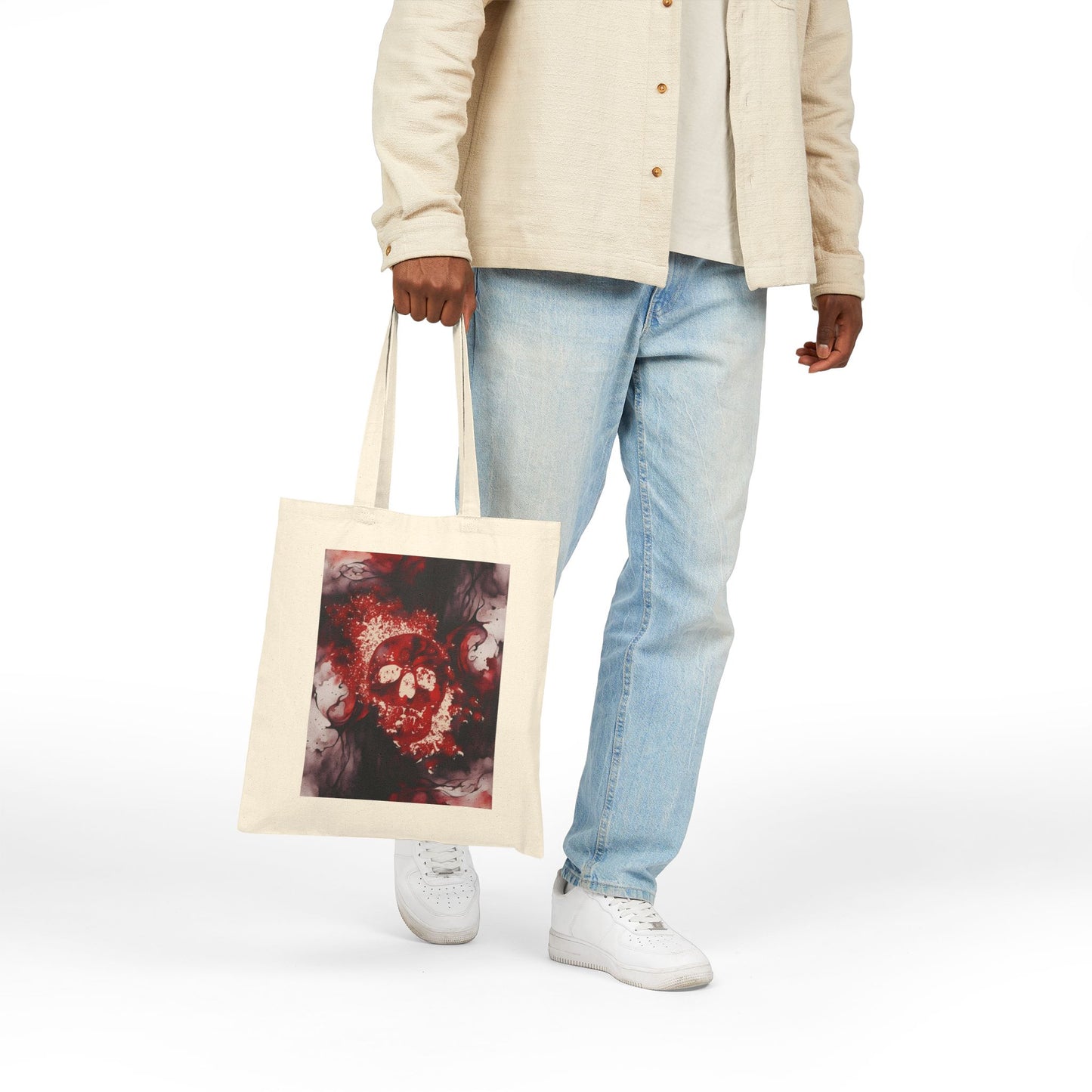 Watercolor and Skull Cotton Canvas Tote Bag