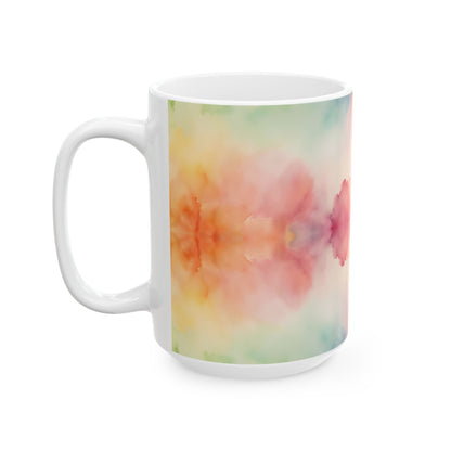 Warm Rainbow Watercolor Ceramic Mug, (11oz, 15oz)