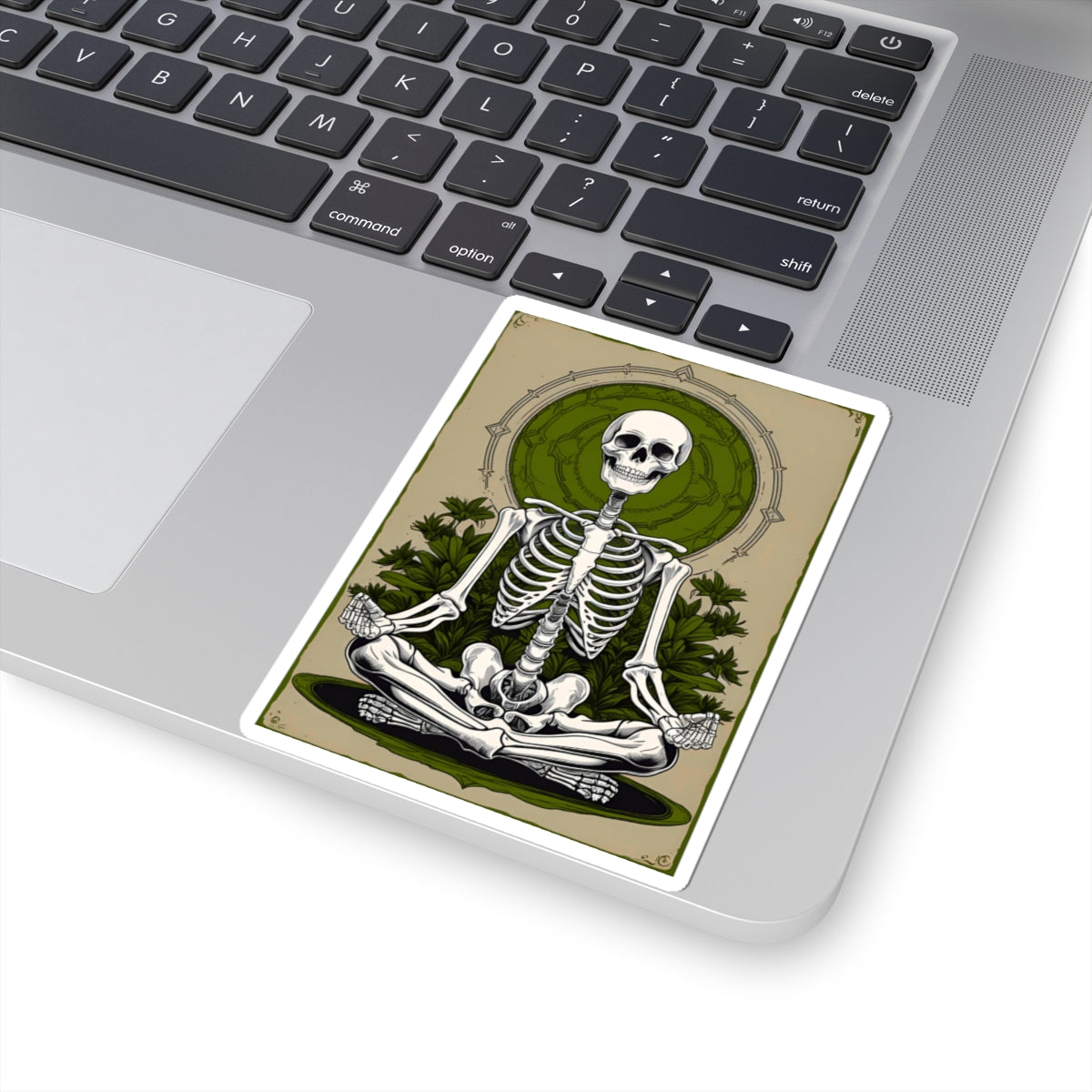 Green Mindful Skeleton Meditating Kiss-Cut Stickers
