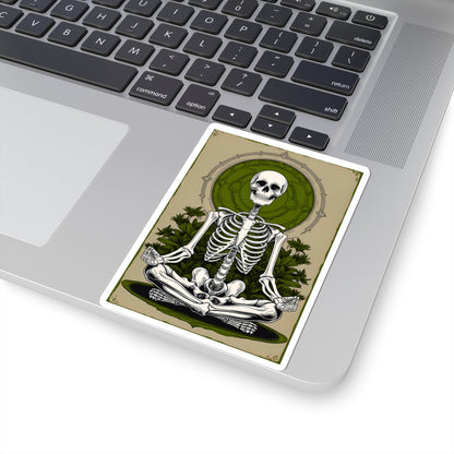 Green Mindful Skeleton Meditating Kiss-Cut Stickers