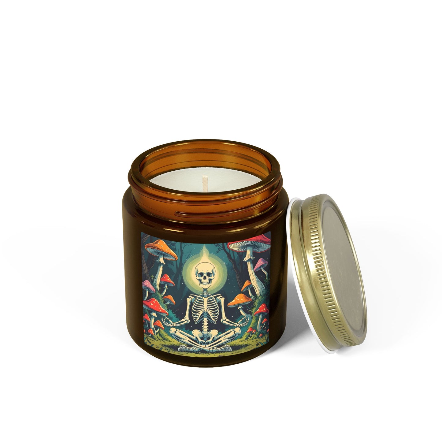 Skeleton Mushroom Meditation Scented Candles, Coconut Apricot Wax (4oz, 9oz)