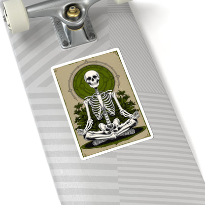 Green Mindful Skeleton Meditating Kiss-Cut Stickers