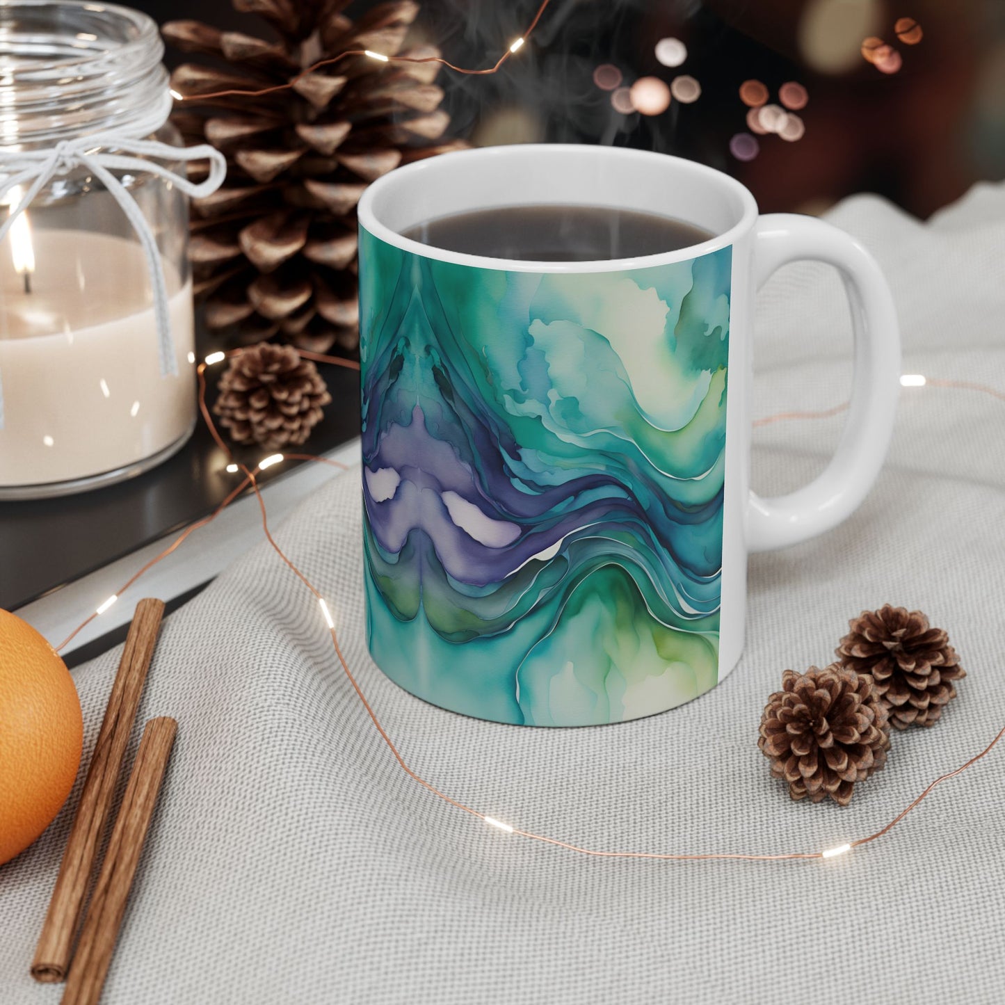 Watercolor Waves Ceramic Mug, (11oz, 15oz)