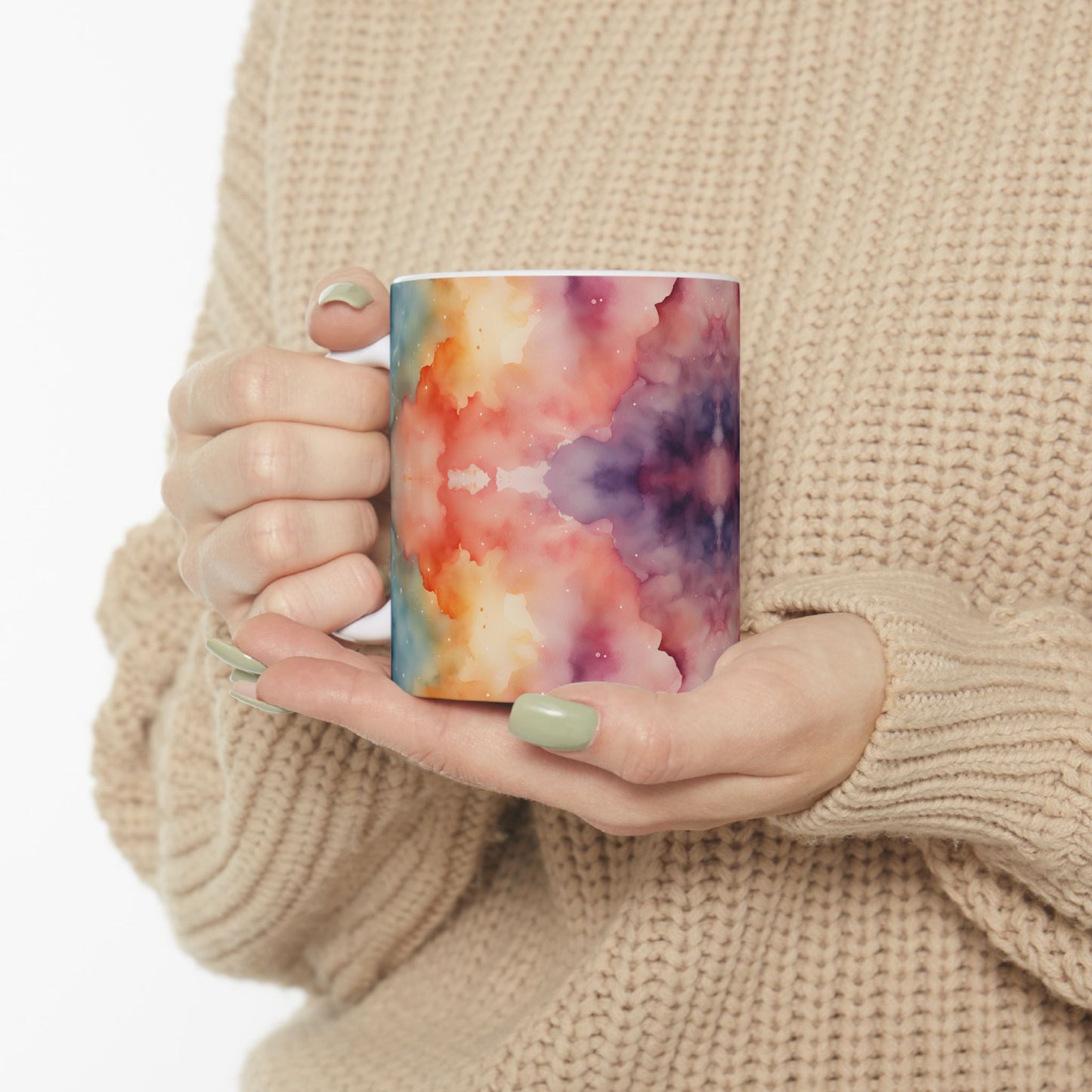 Tie Dye Watercolor Ceramic Mug, (11oz, 15oz)