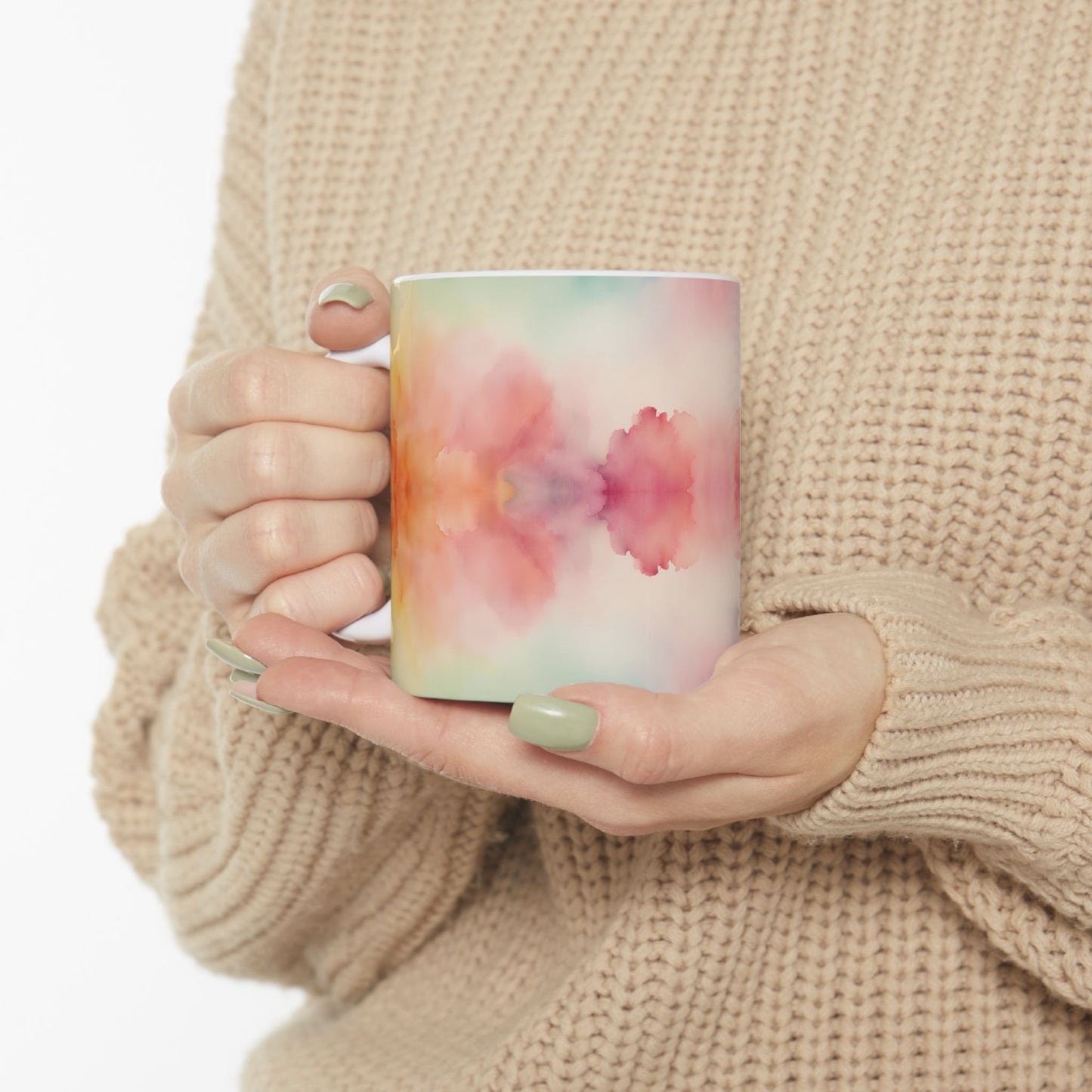 Warm Rainbow Watercolor Ceramic Mug, (11oz, 15oz)