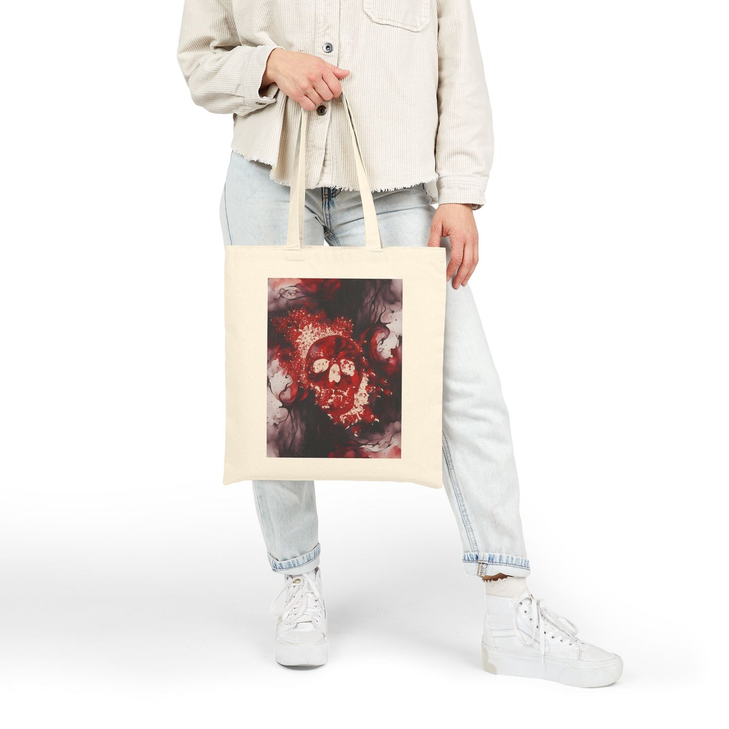 Watercolor and Skull Cotton Canvas Tote Bag