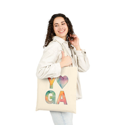 Watercolor Yoga Heart Cotton Canvas Tote Bag