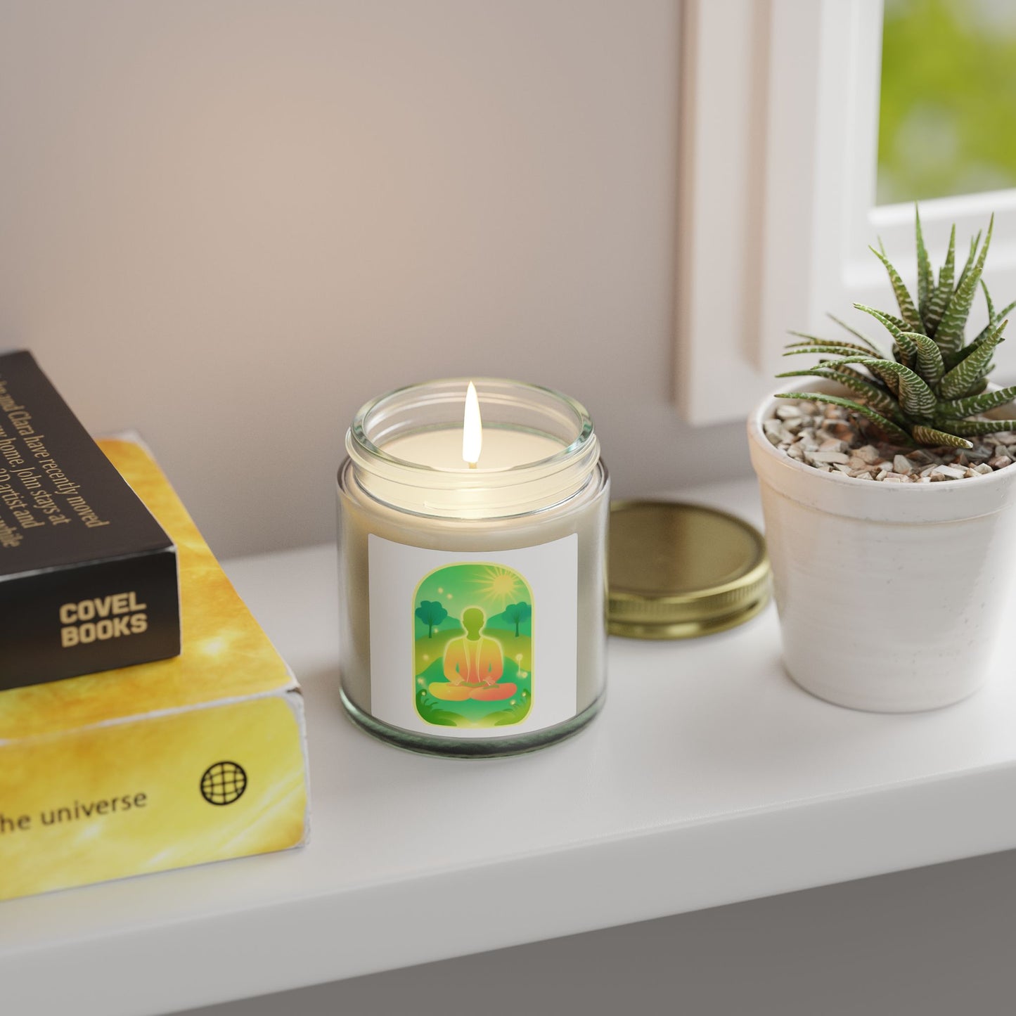 Green Yoga Meditation Scented Candles, Coconut Apricot Wax (4oz, 9oz)