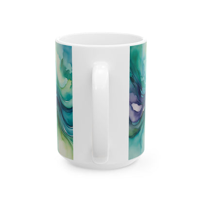 Watercolor Waves Ceramic Mug, (11oz, 15oz)