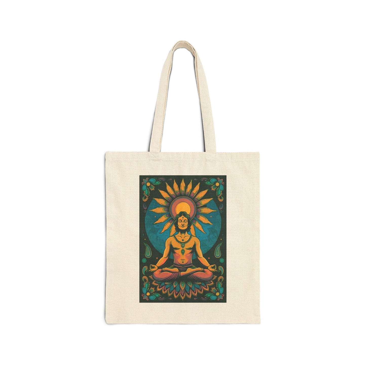 Psychedelic Sunflower Yoga Meditation Cotton Canvas Tote Bag