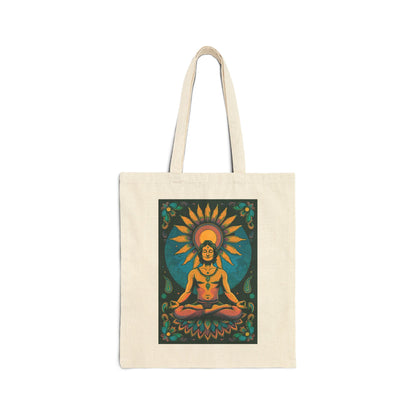 Psychedelic Sunflower Yoga Meditation Cotton Canvas Tote Bag