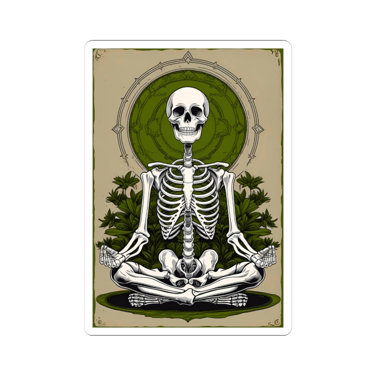 Green Mindful Skeleton Meditating Kiss-Cut Stickers