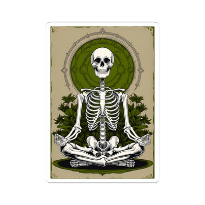 Green Mindful Skeleton Meditating Kiss-Cut Stickers