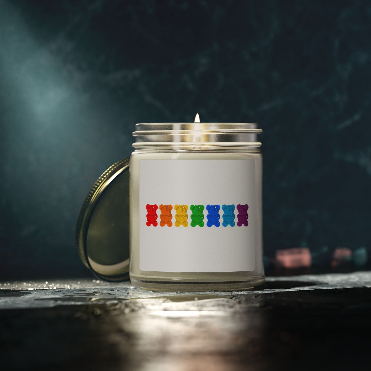Rainbow Pride Gummy Bear Scented Candles, Coconut Apricot Wax (4oz, 9oz)