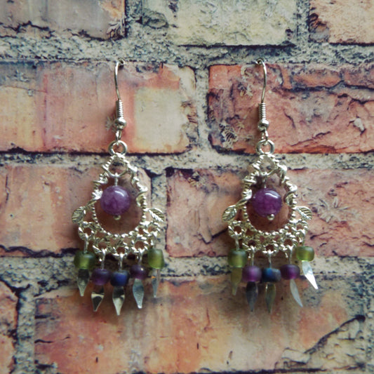 Amethyst and Glass Handmade Earrings