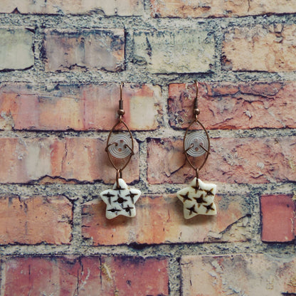 Vintage Button and Carved Bone Handmade Earrings