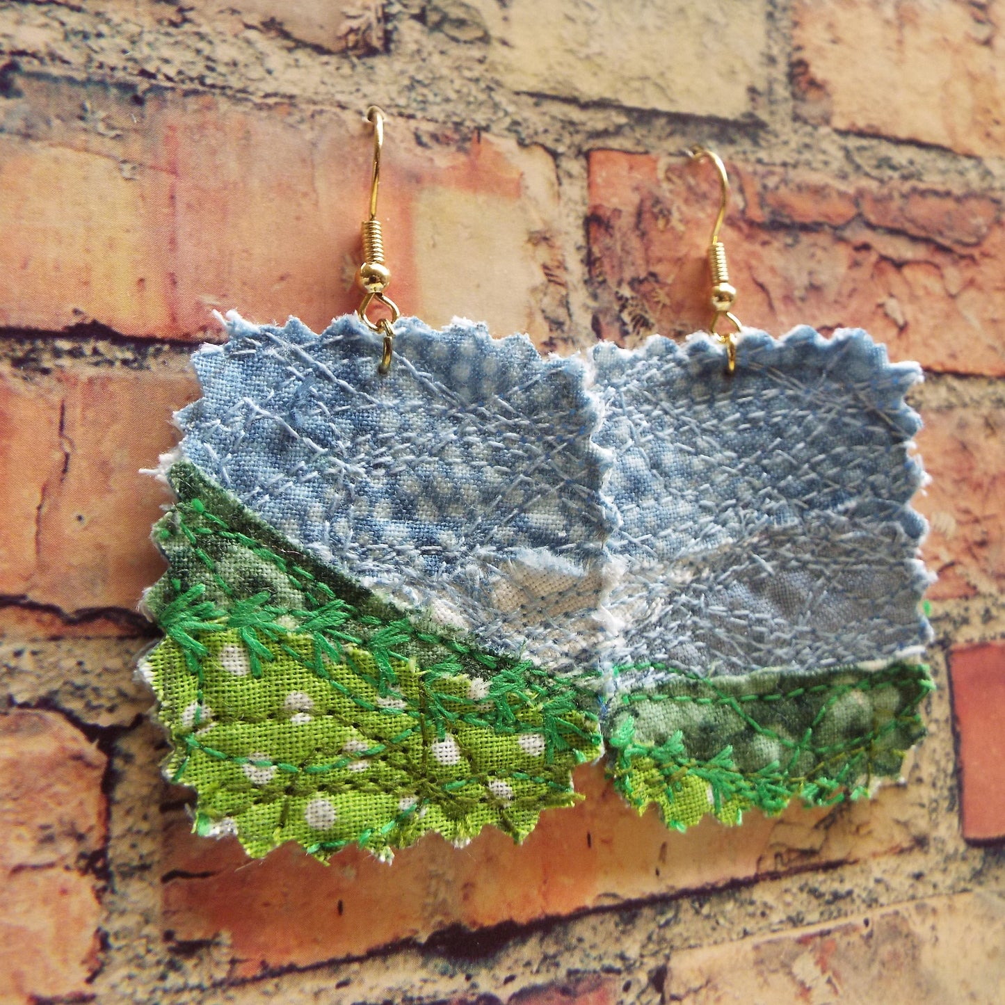 Upcycled Quilted “Field & Sky” Fabric Earrings