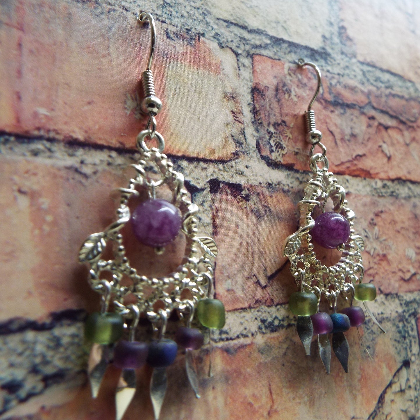 Amethyst and Glass Handmade Earrings