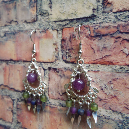 Amethyst and Glass Handmade Earrings