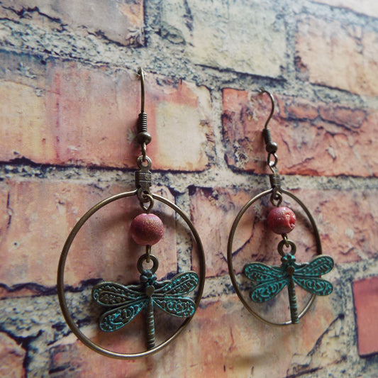 Dragonfly and Crystal Handmade Earrings