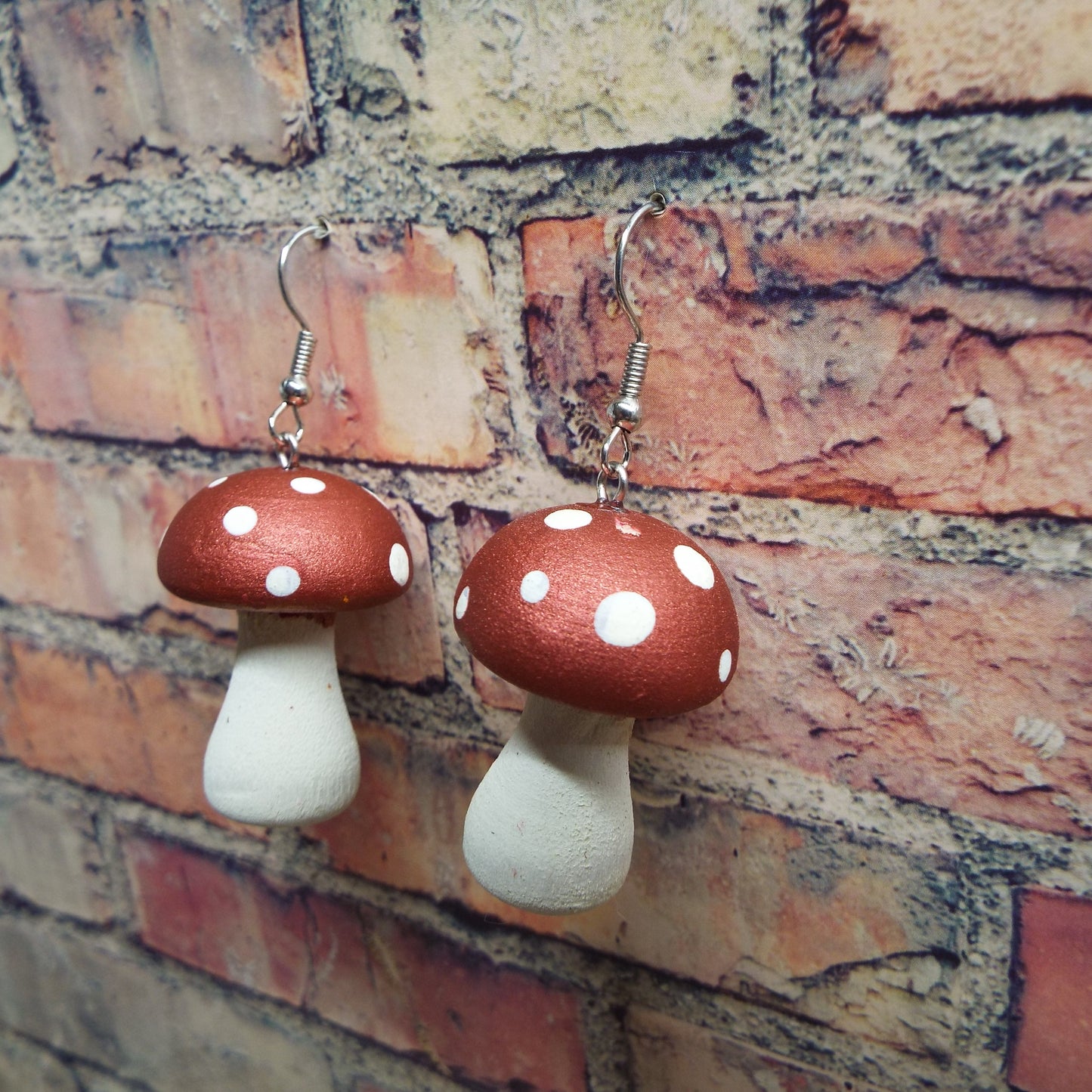 Hand-Painted Wooden Mushroom Earrings