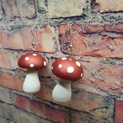 Hand-Painted Wooden Mushroom Earrings