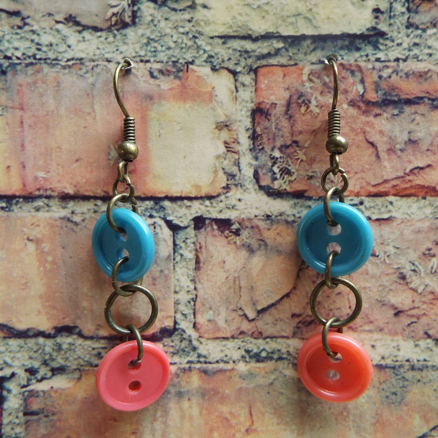Pink & Blue Vintage Button Handmade Earrings